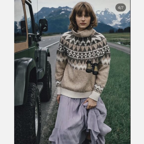 NWT Anthropologie Pilcro Ribbed Turtleneck Sweater Fair Isle Size S - Picture 3 of 12